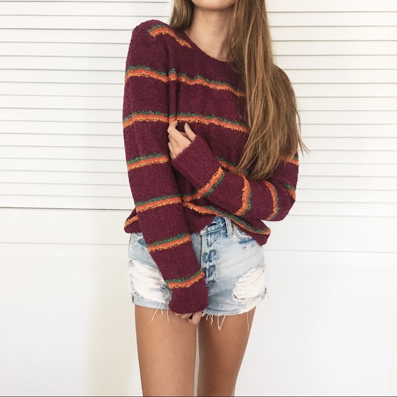 Free people maroon Striped sweater - Picture 2 of 5